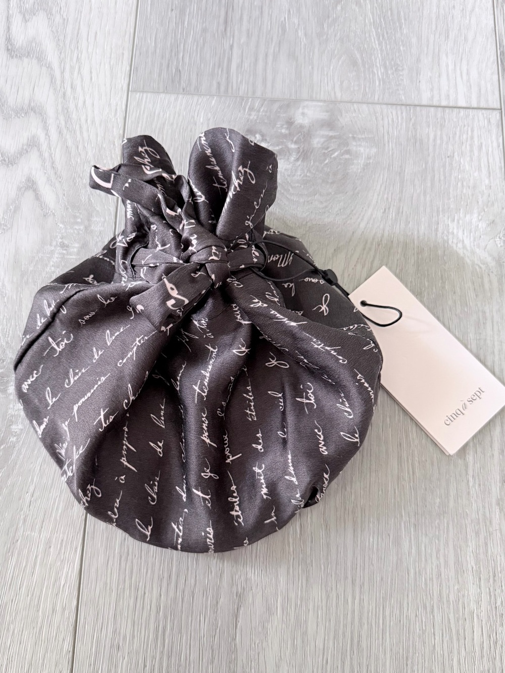 Cinq a Sept Satin Knot Bag Cursive Script Black